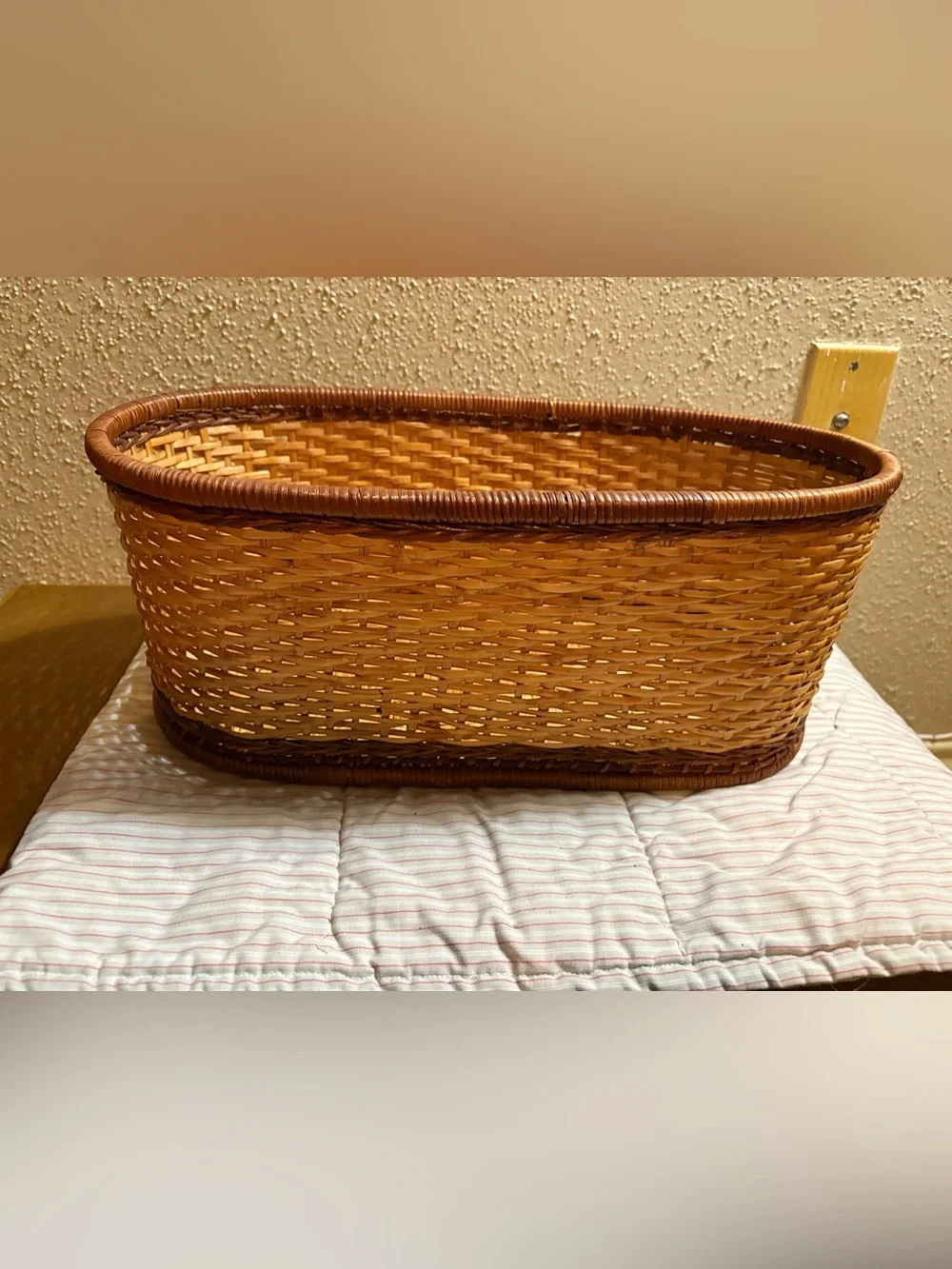 Vintage Woven Oval Storage Basket - Natural Brown